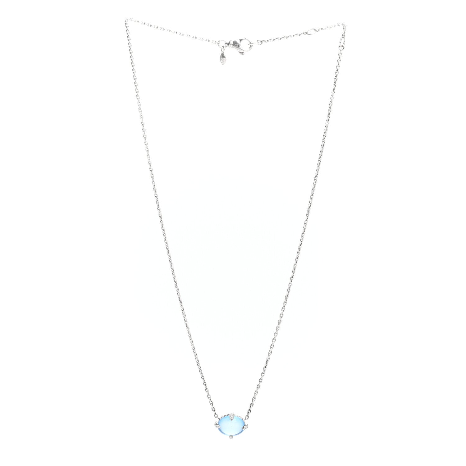 David Yurman Sterling Silver Diamond Blue Topaz Chatelaine Oval Pendant Necklace 3 of 4