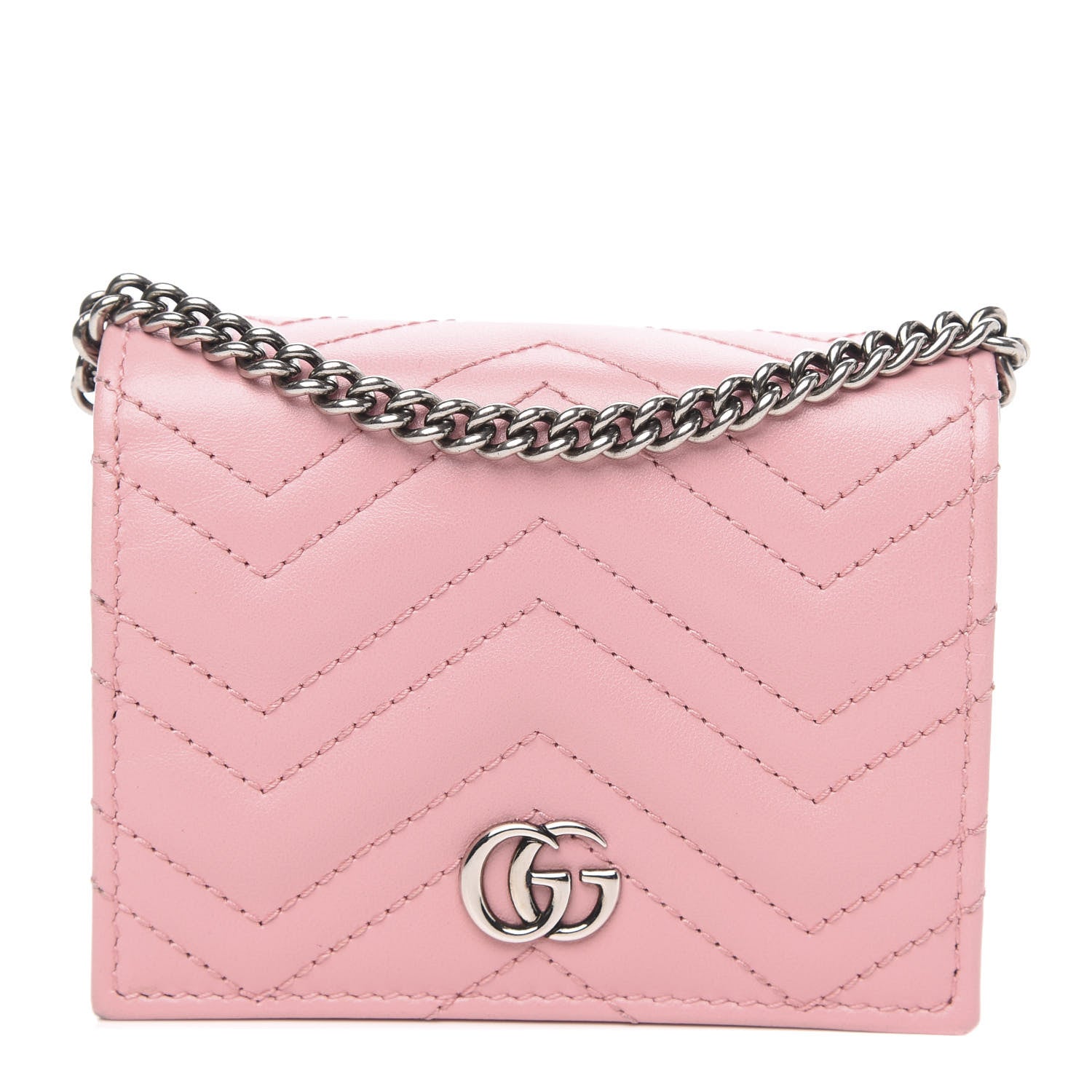 Gucci Calfskin Matelasse GG Marmont Mini Wallet On Chain Wild Rose 1 of 10