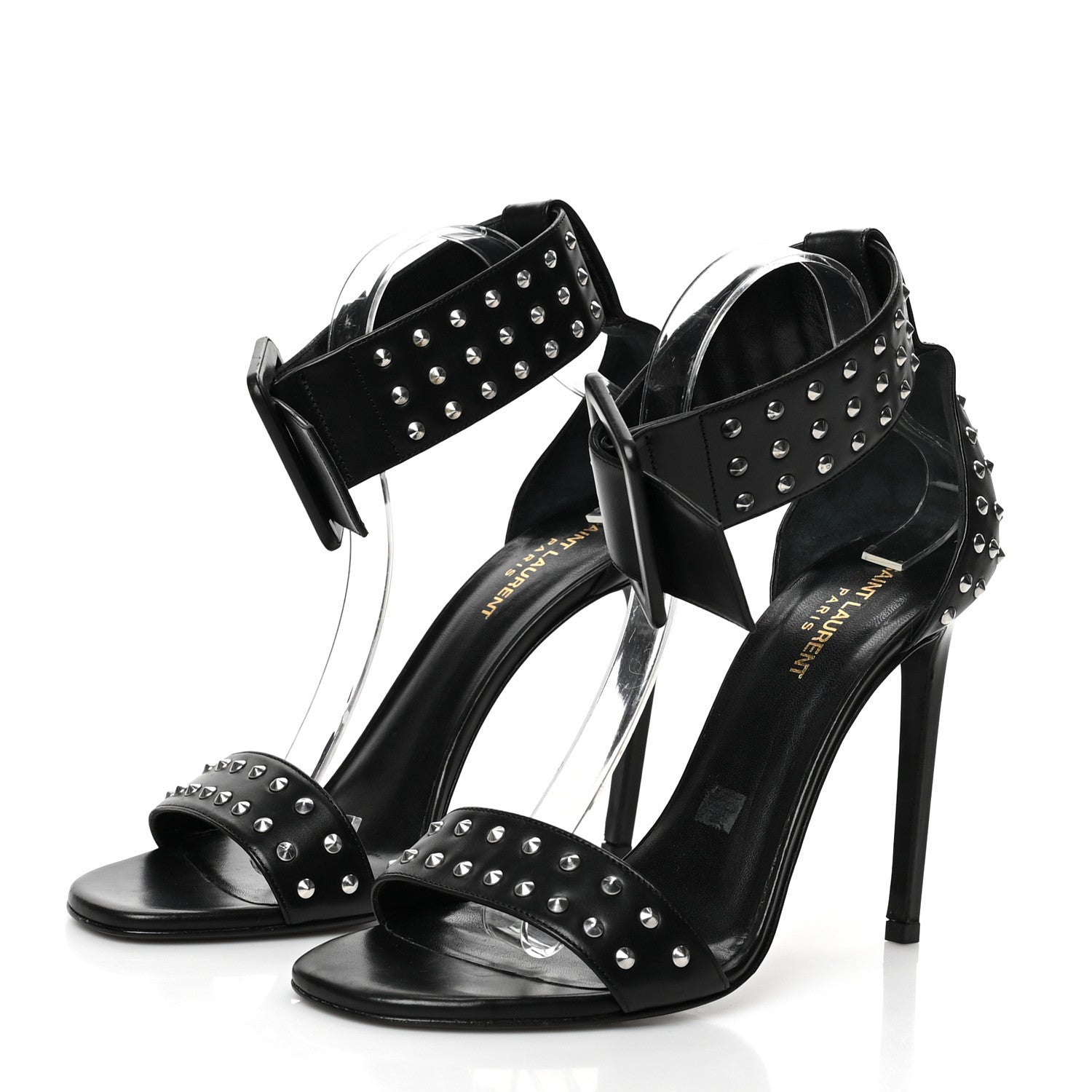 Saint Laurent Calfskin Studded Jane 105 Ankle Strap Sandals 41 Black 3 of 7