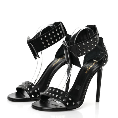 Saint Laurent Calfskin Studded Jane 105 Ankle Strap Sandals 41 Black 3 of 7