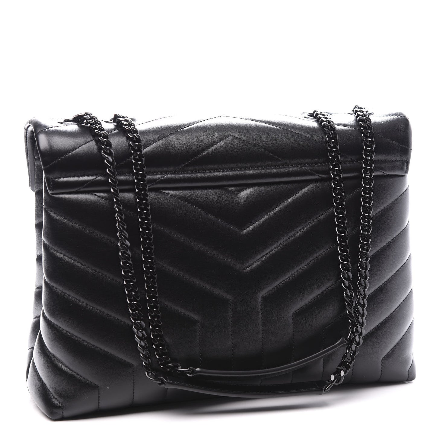 Calfskin Y Quilted Monogram Medium Loulou Chain Satchel Black