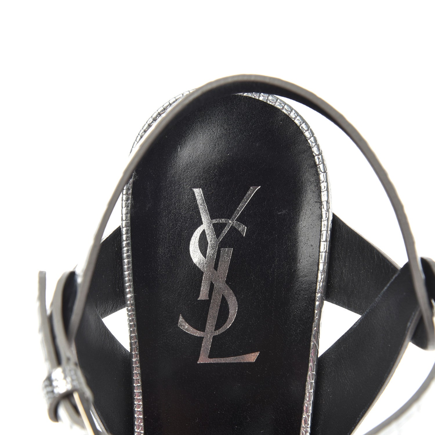 Saint Laurent Metallic Calfskin Lizard Embossed Tribute 75 Platform Sandals 40 Silver 8 of 10