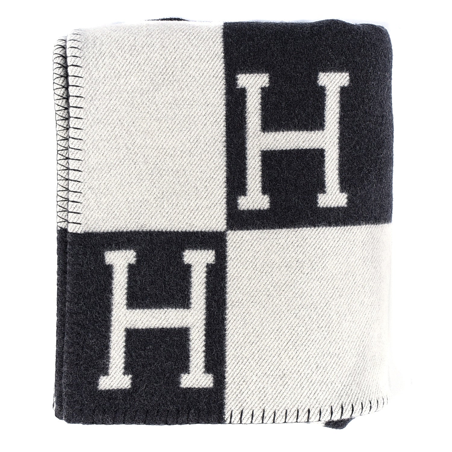 Hermes Wool Cashmere Avalon Blanket Ecru Gris Fonce 1 of 3