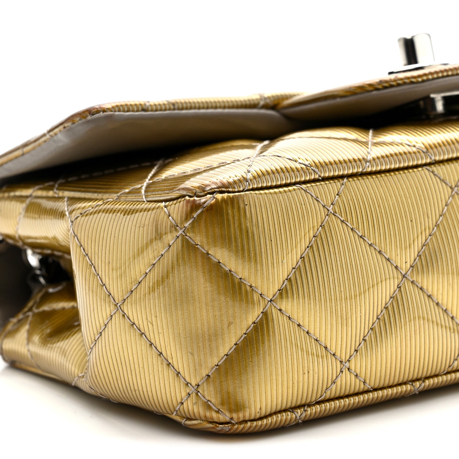 Chanel Striated Patent Quilted Extra Mini Rectangular Flap Gold 9 of 14