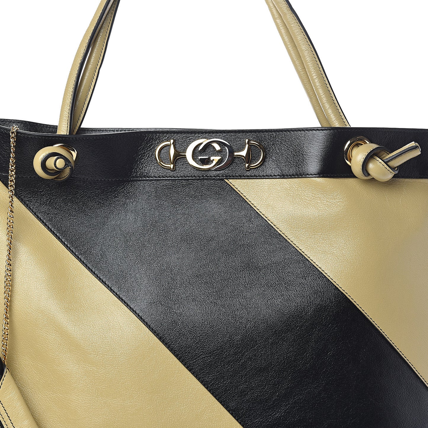Smooth Calfskin Diagonal Striped Zumi Tote Black Beige