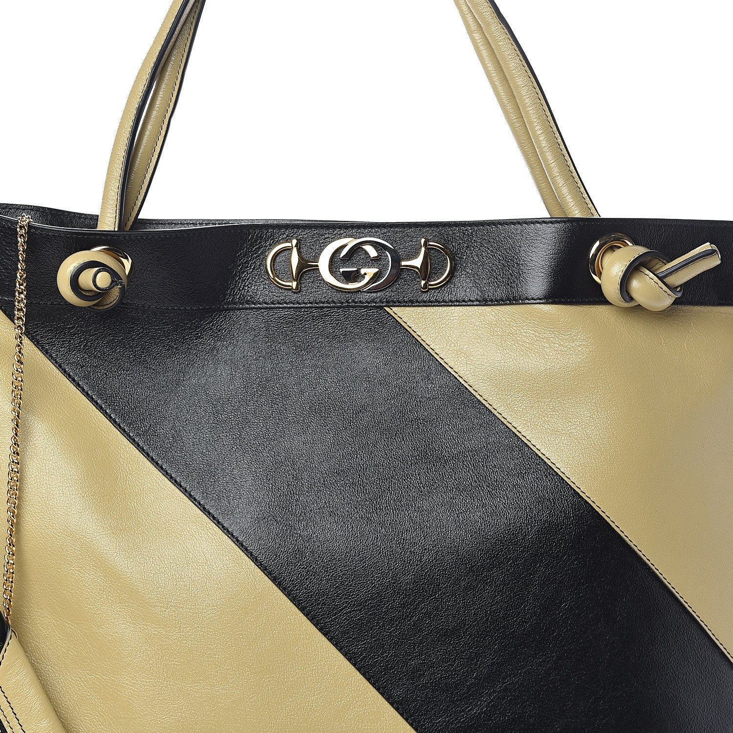 Gucci Smooth Calfskin Diagonal Striped Zumi Tote Black Beige 6 of 8