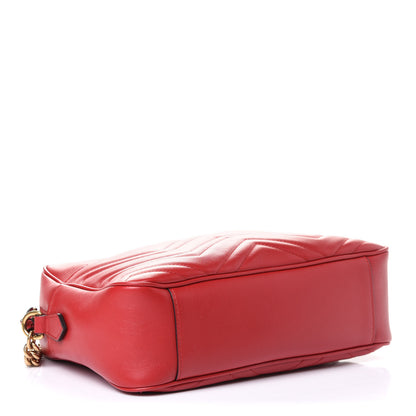 Gucci Calfskin Matelasse Medium GG Marmont Chain Shoulder Bag Hibiscus Red 3 of 4