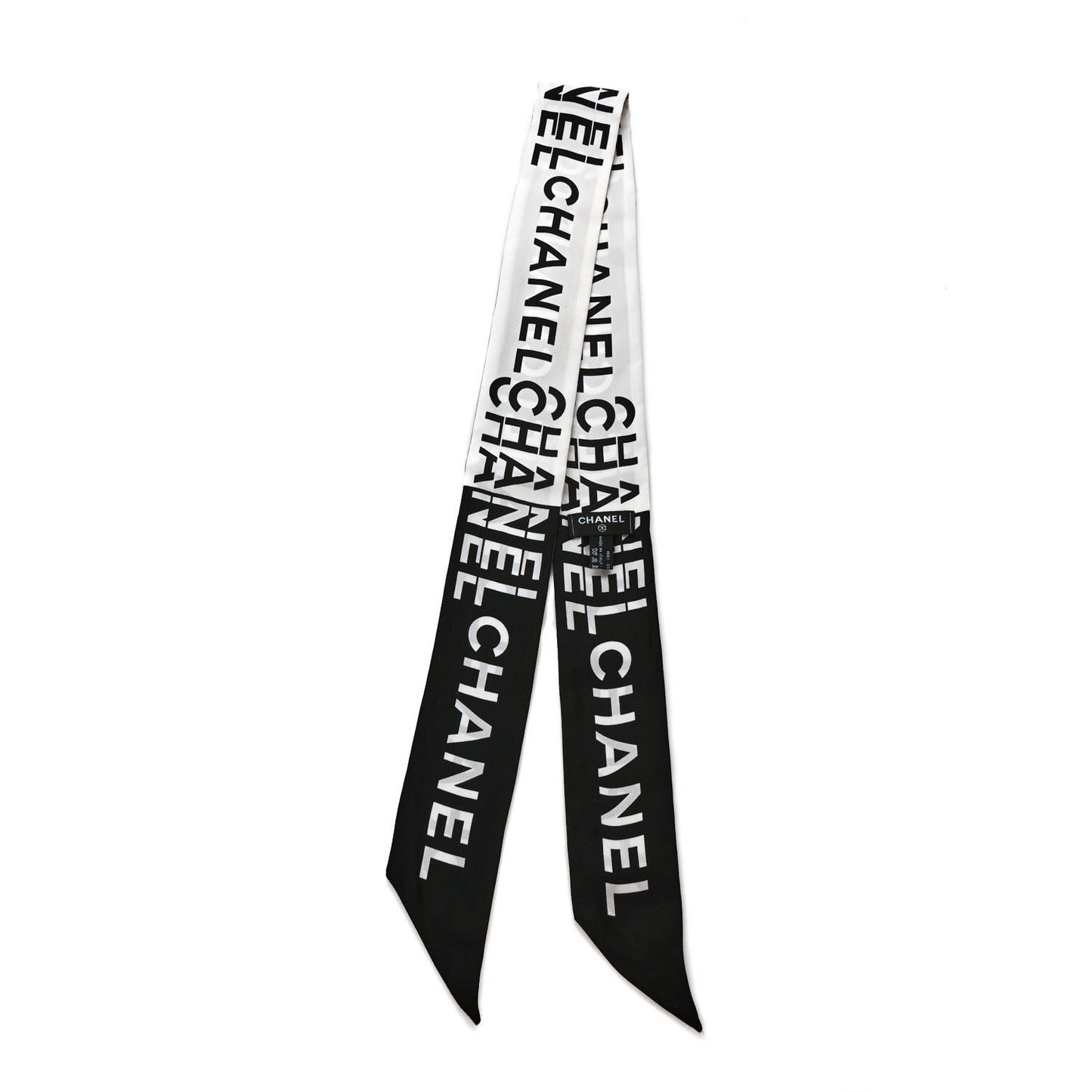 Silk Logo Slim Bandeau Scarf Black White