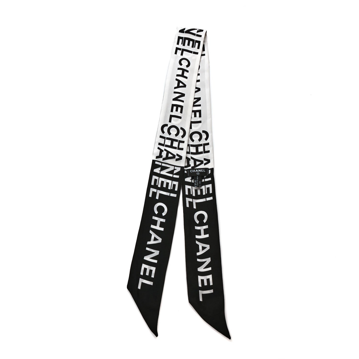 Chanel Silk Logo Slim Bandeau Scarf Black White 2 of 3