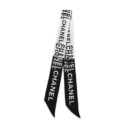 Chanel Silk Logo Slim Bandeau Scarf Black White 2 of 3