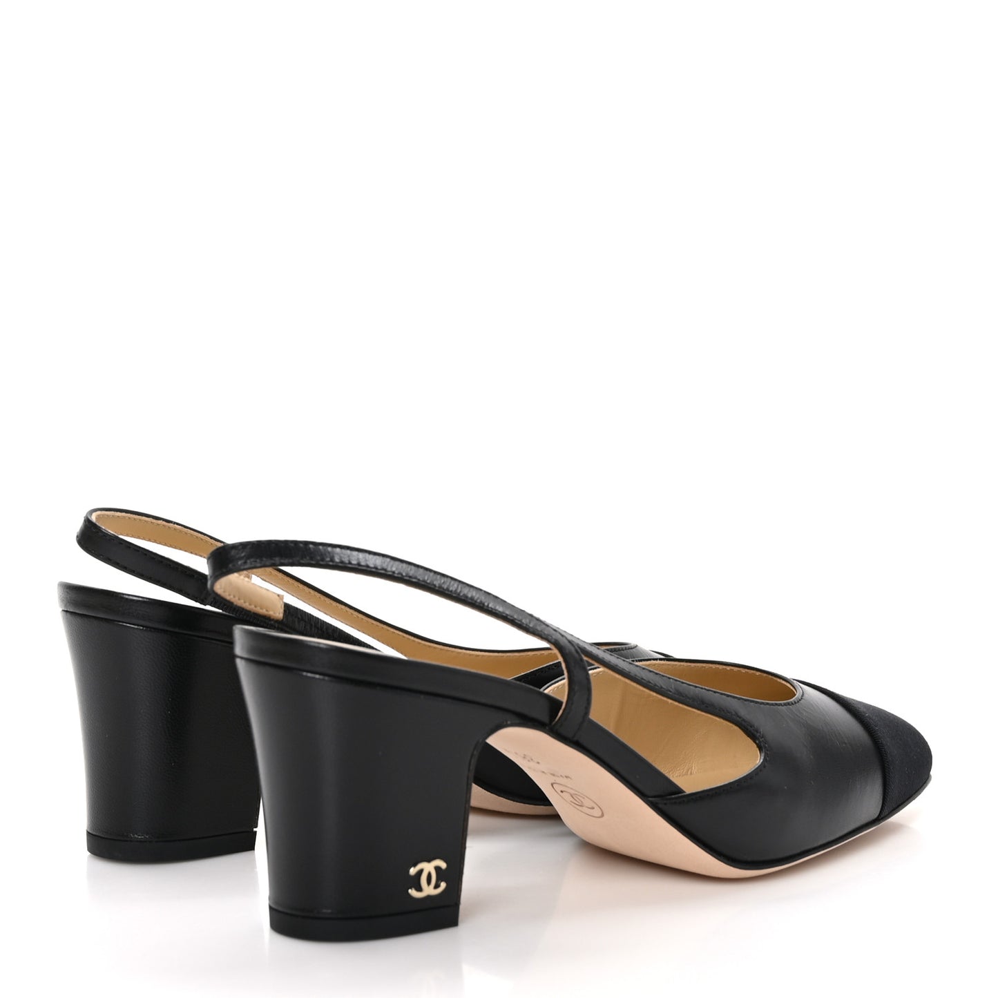 Goatskin Grosgrain Cap Toe CC Slingback Sandals 36.5 Black