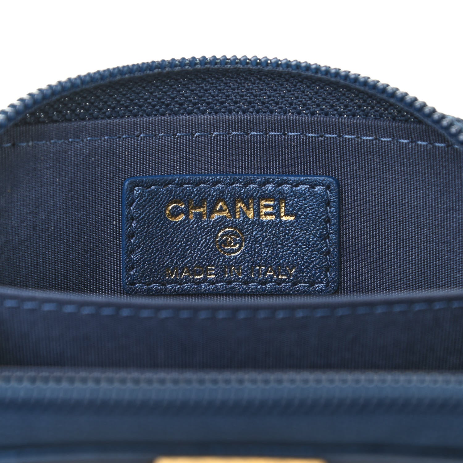 Chanel Metallic Lambskin Quilted Boy Zip Around Coin Purse Wallet Navy 6 of 8