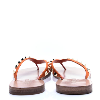Valentino Garavani Satin Calfskin Rockstud Thong Sandals 36 Orange 5 of 11
