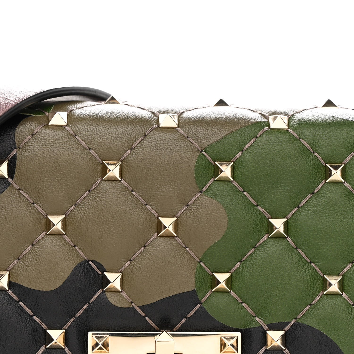 Valentino Garavani Nappa Camouflage Medium Rockstud Spike Shoulder Bag Verde Rouge 7 of 10