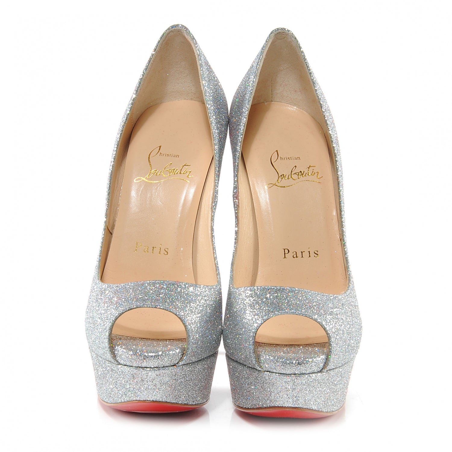 Christian Louboutin Mini Glitter Lady Peep 150 Pumps 35 Silver 2 of 6