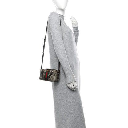 Gucci GG Supreme Monogram Textured Dollar Calfskin Web Super Mini Ophidia Top Handle Bowler Bag Beige Ebony New Acero 2 of 12