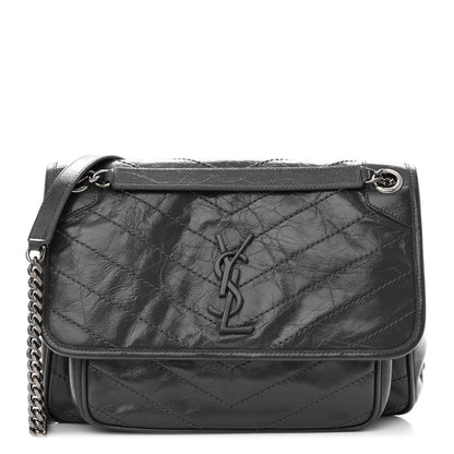 Saint Laurent Crinkled Calfskin Matelasse Monogram Medium Niki Chain Satchel Storm 1 of 9