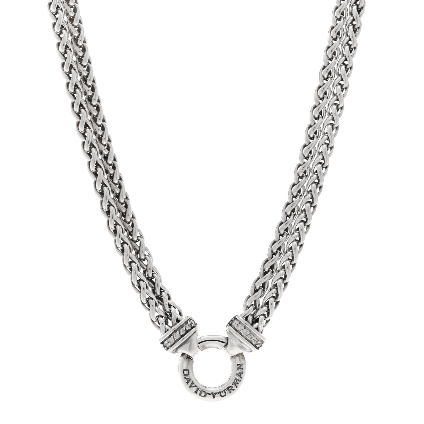 Sterling Silver Diamond 18mm Double Wheat Chain Necklace