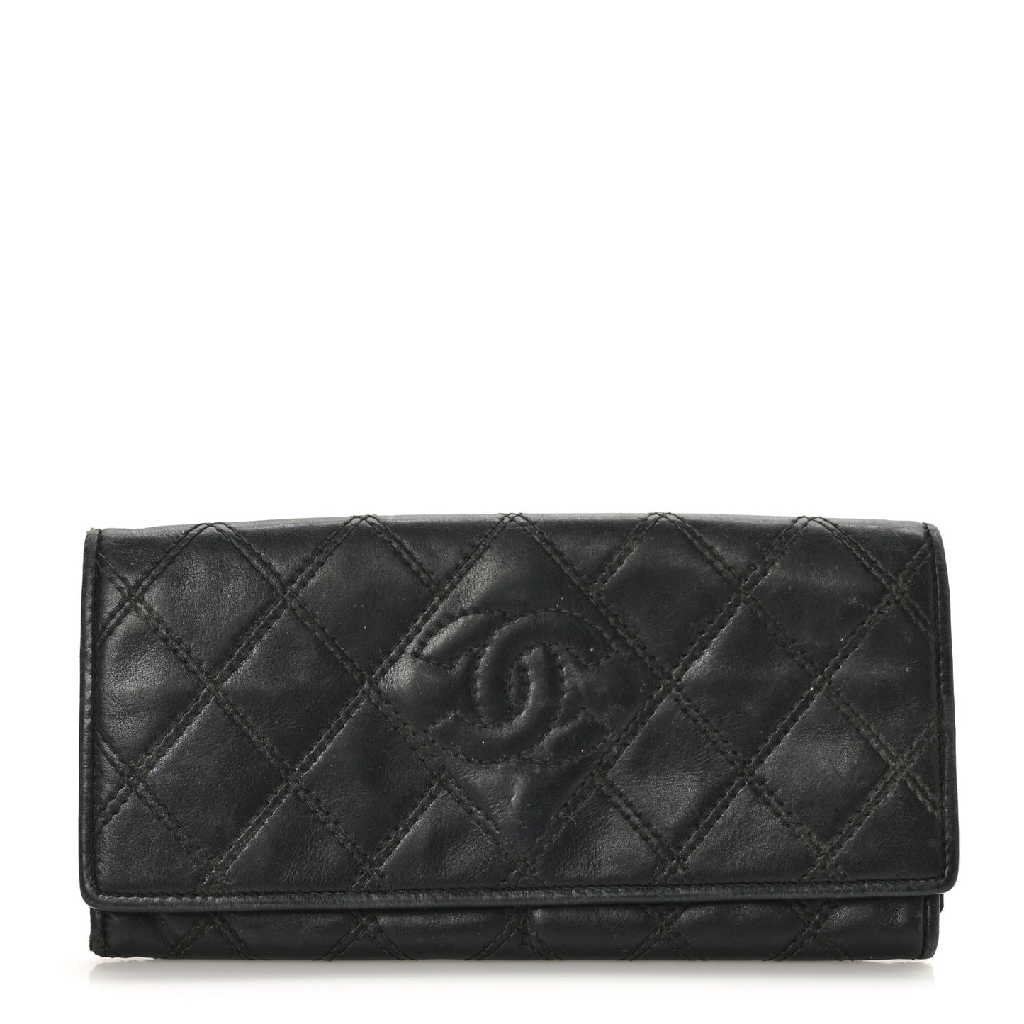 Lambskin Quilted Large Diamond CC Flap Wallet Black