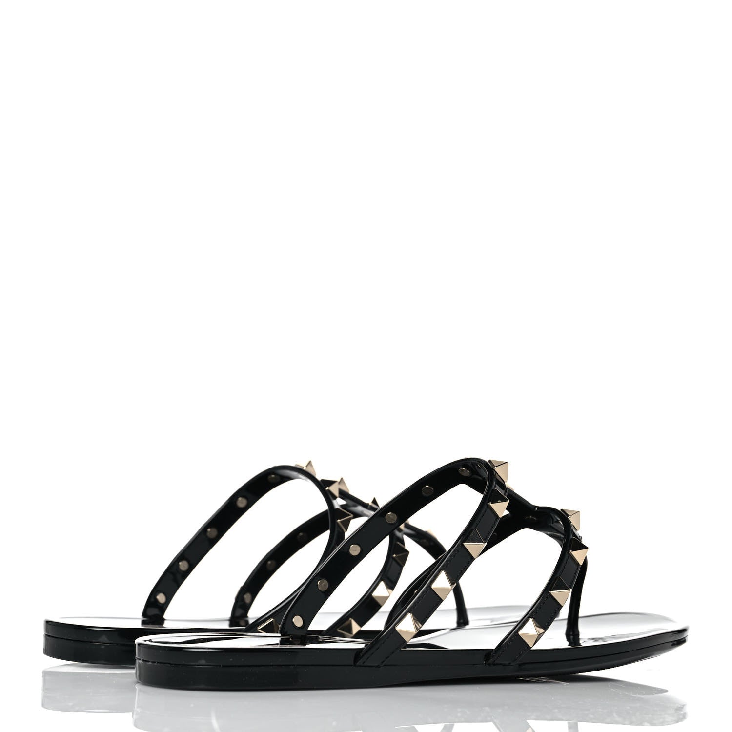 Valentino Garavani PVC Jelly Rockstud Caged Flat Thong Sandals 39 Black 4 of 8