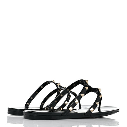 Valentino Garavani PVC Jelly Rockstud Caged Flat Thong Sandals 39 Black 4 of 8