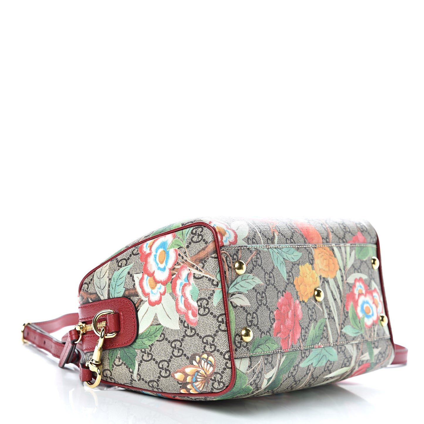 GG Supreme Monogram Tian Small Boston Beige Multicolor Red