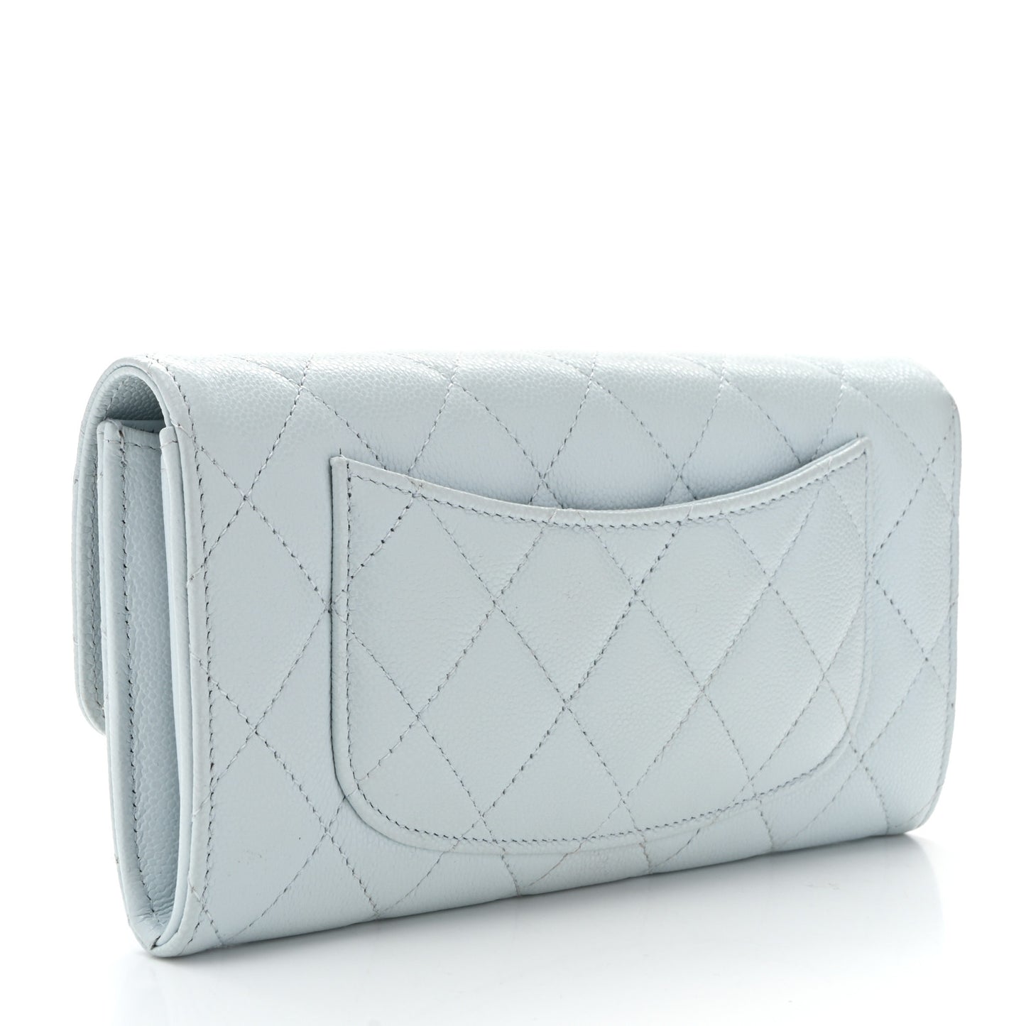 Caviar Quilted Large Gusset Flap Wallet Light Blue