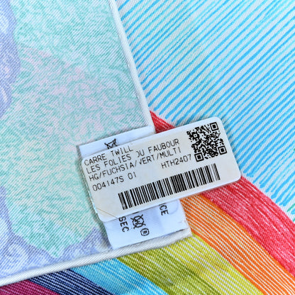 Hermes Silk Les Folies Du Faubourg Scarf 90 Fuchsia Vert Multicolor 3 of 4