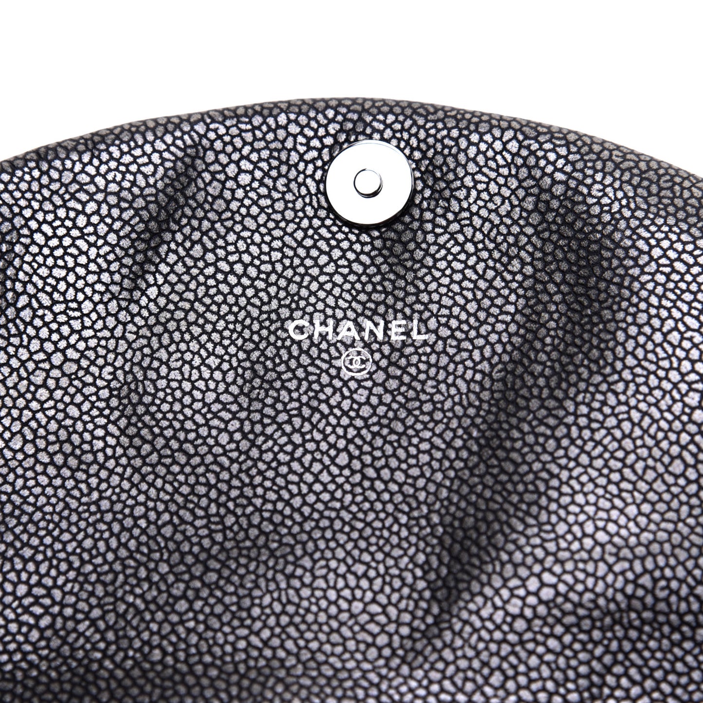 Metallic Caviar Half Moon Wallet On Chain WOC Dark Silver