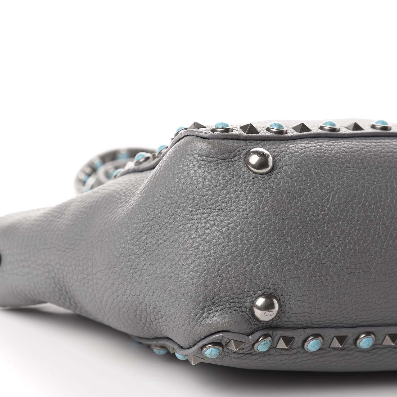 Valentino Garavani Grained Calfskin Turquoise Small Rockstud Rolling Tote Light Stone 6 of 14
