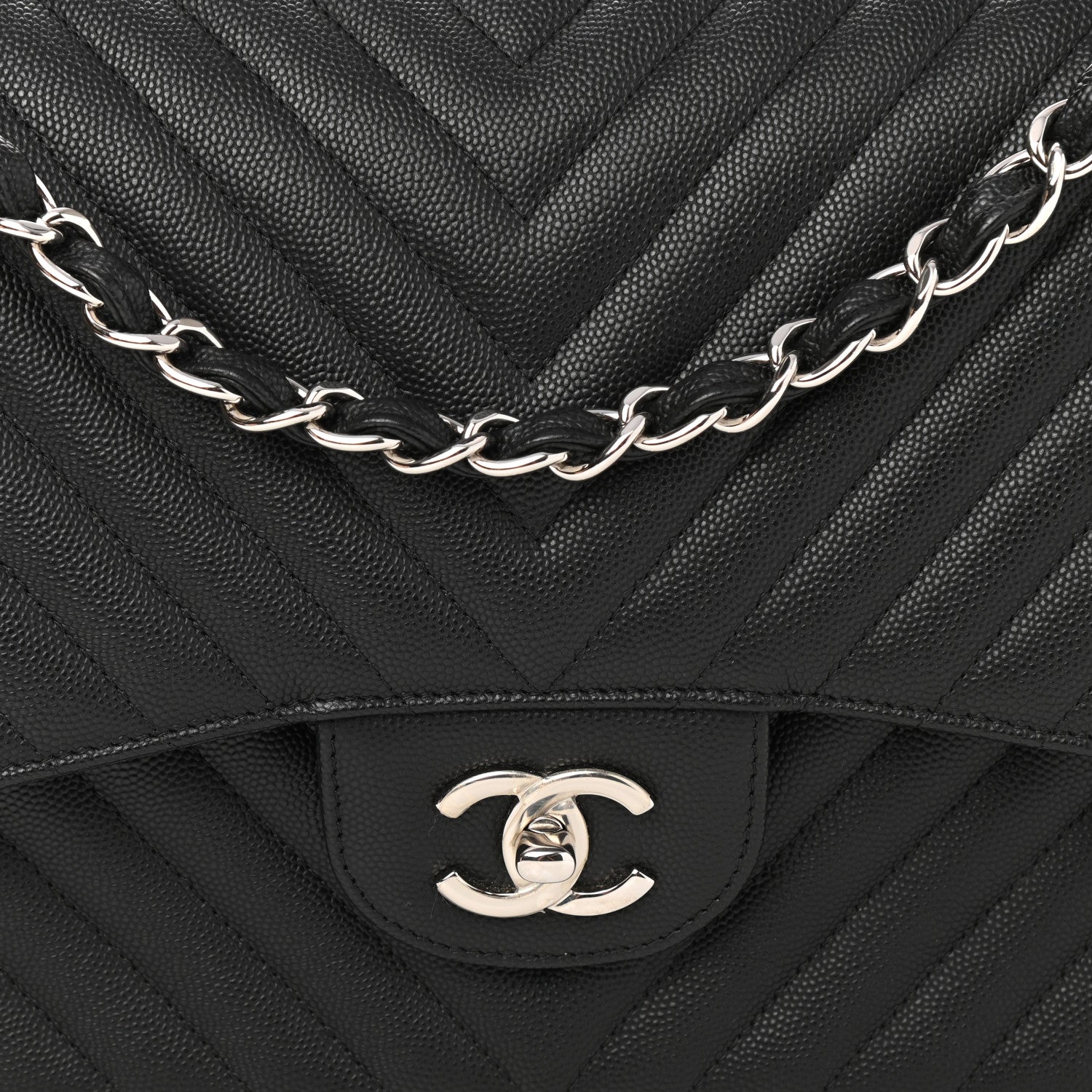 Chanel Caviar Chevron Quilted Jumbo Double Flap Black 8 of 10