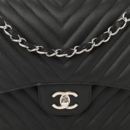 Chanel Caviar Chevron Quilted Jumbo Double Flap Black 8 of 10