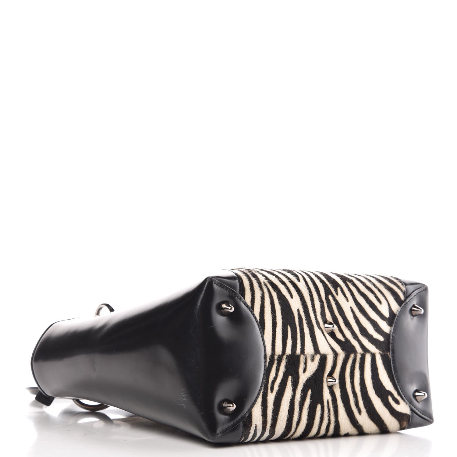 Christian Dior Vintage Patent Pony Hair Zebra Print Medium Lady Dior Black 4 of 14