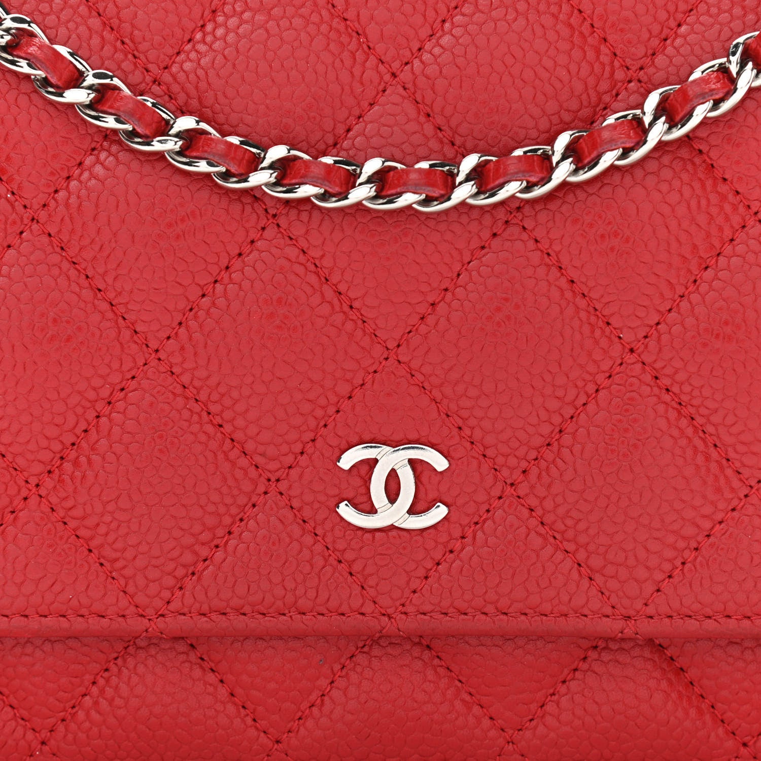 Chanel Caviar Quilted Wallet On Chain WOC Red 9 of 16