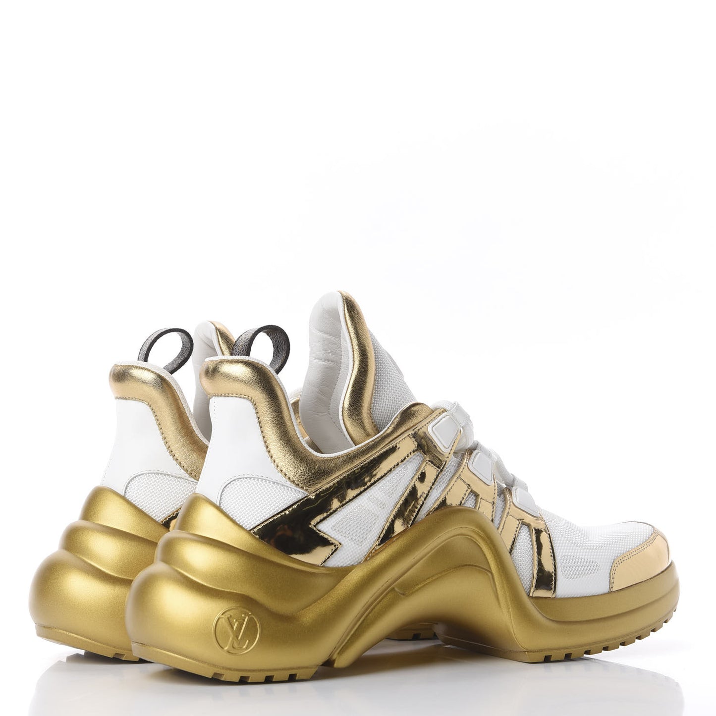 Metallic Calfskin Technical Nylon LV Archlight Sneakers 41 White Gold