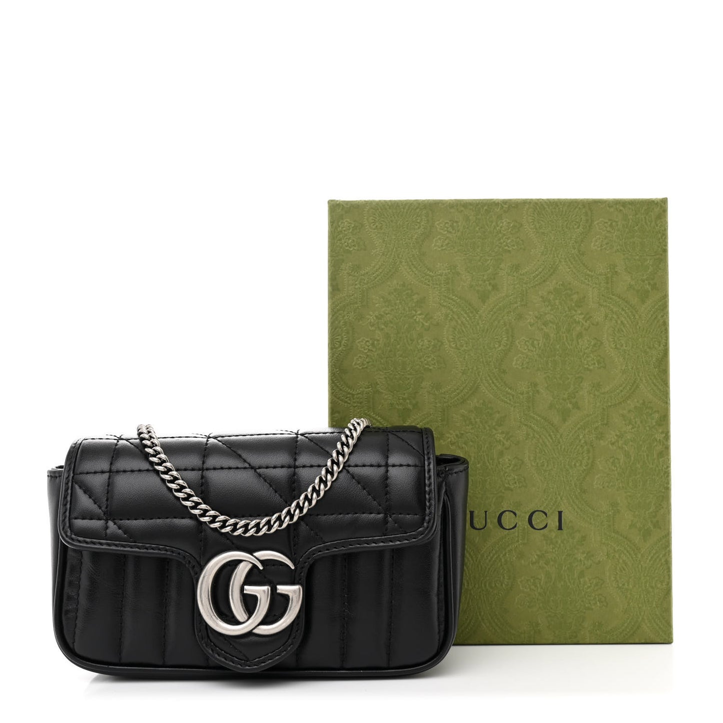 Calfskin Matelasse Aria Super Mini GG Marmont Shoulder Bag Black