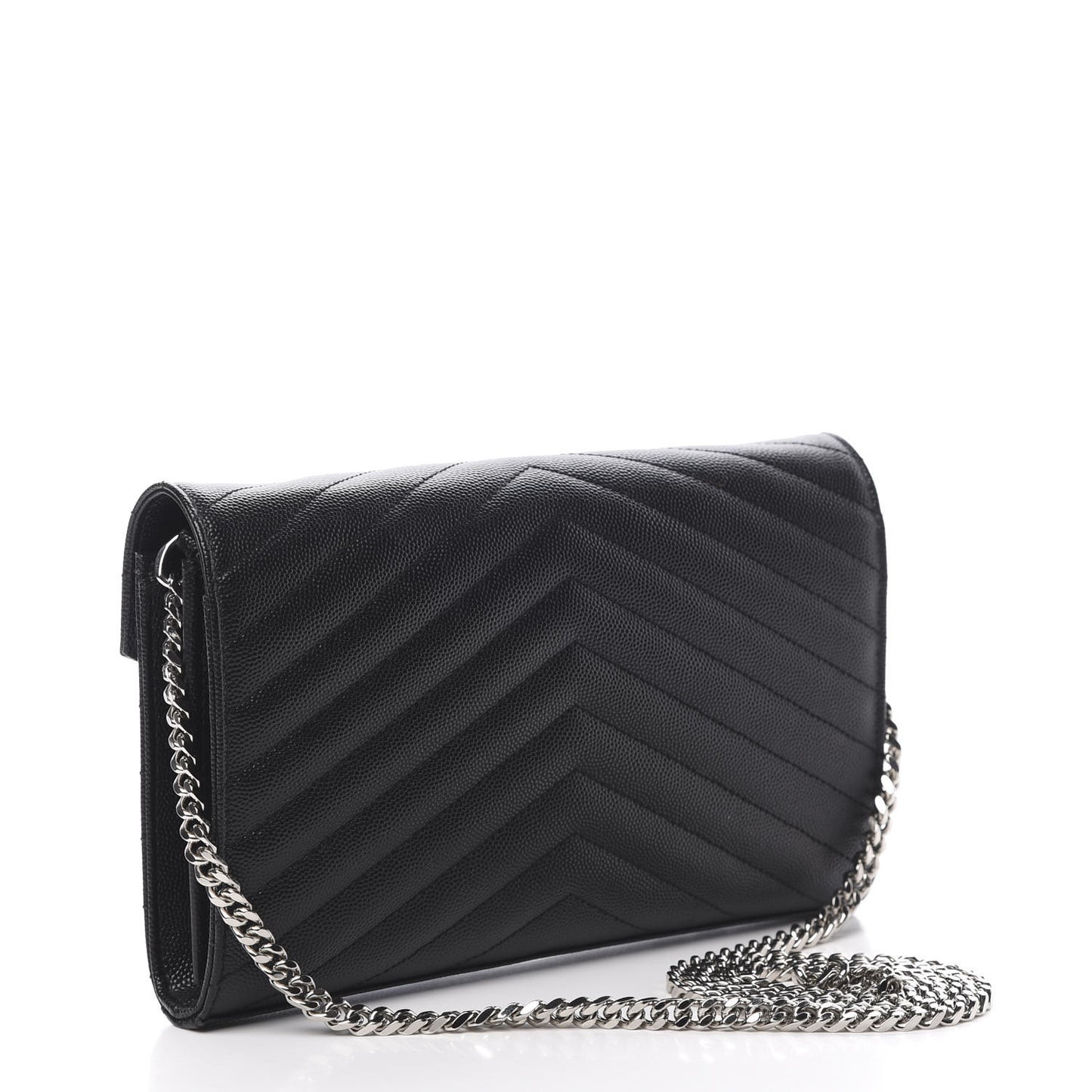 Grain De Poudre Matelasse Chevron Monogram Chain Wallet Black