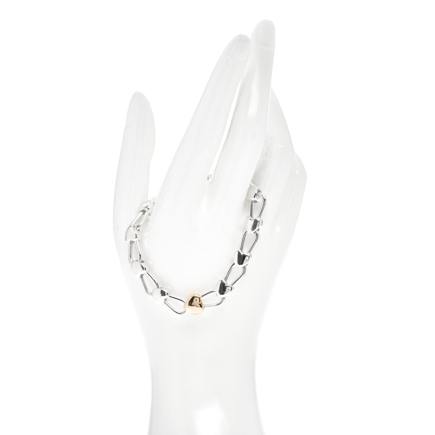 Sterling Silver 18K Yellow Gold Heart Padlock Links Bracelet