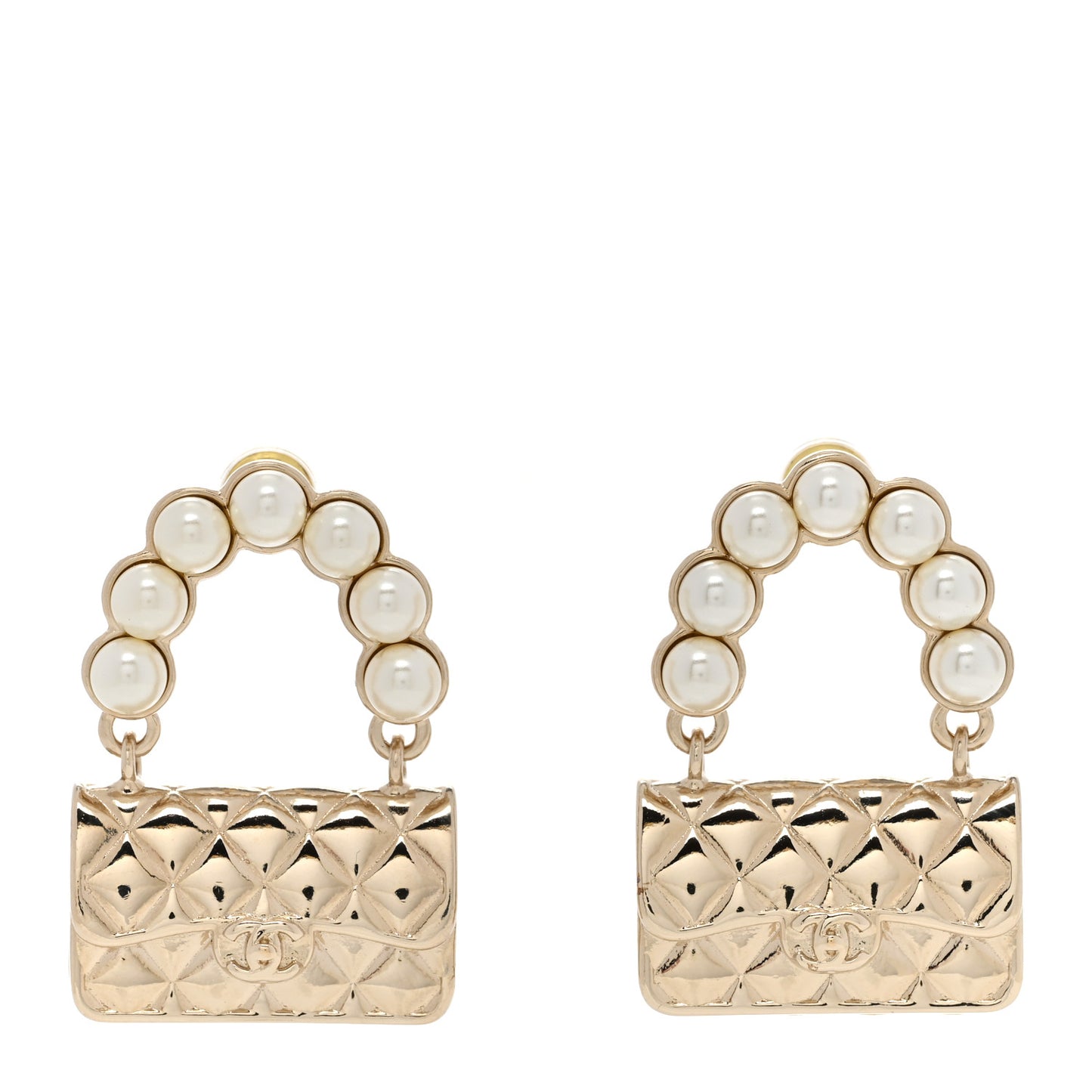 Pearl Quilted CC Flap Bag Earrings Gold