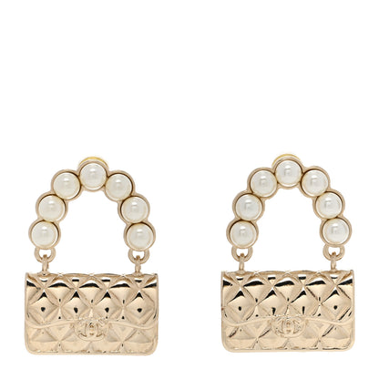 Chanel Pearl Quilted CC Flap Bag Earrings Gold 1 of 4
