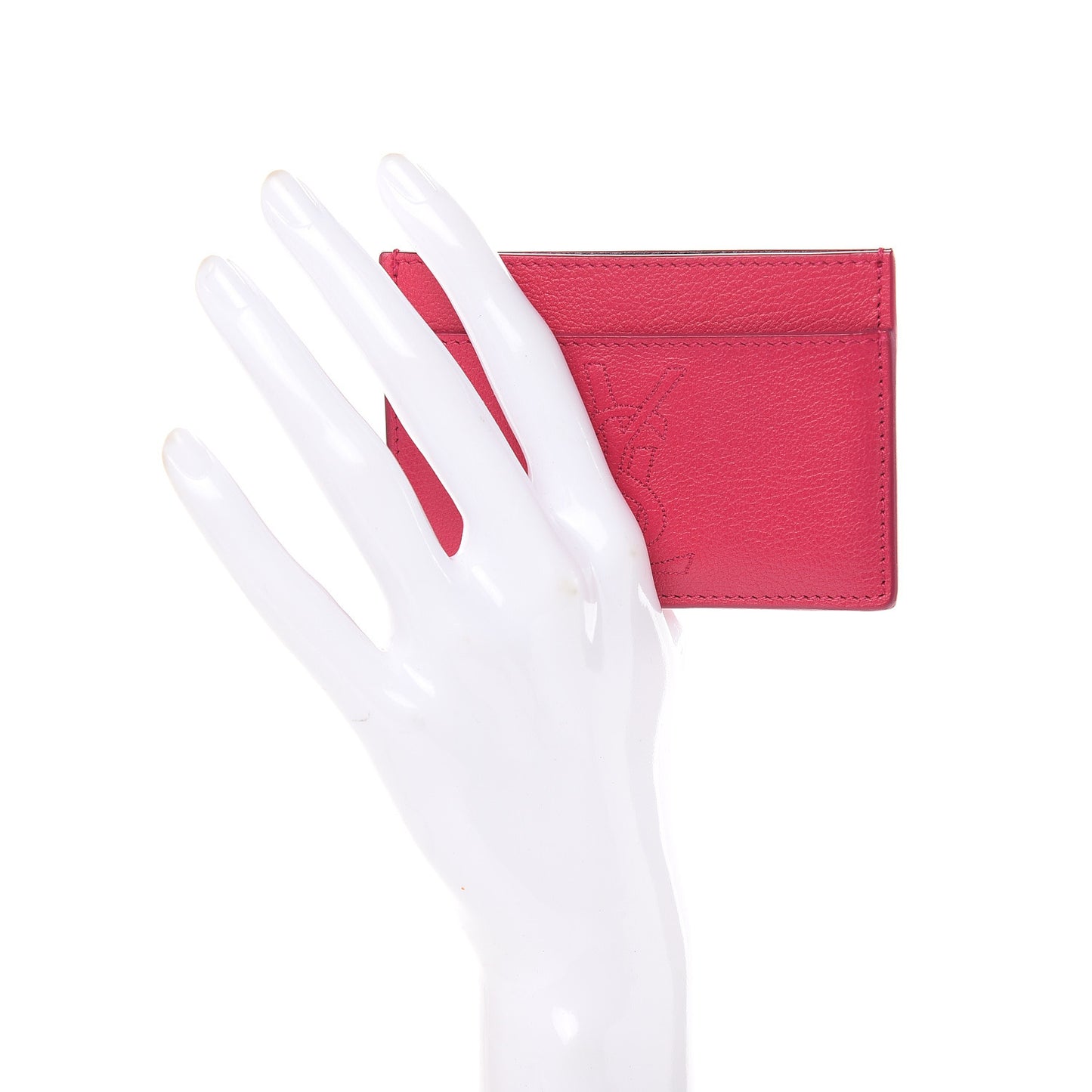 Textured Calfskin Belle De Jour Card Case Fuchsia