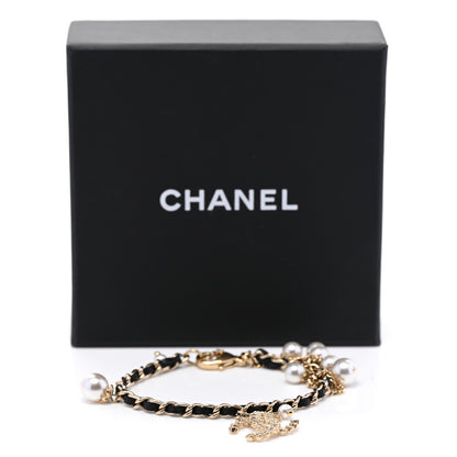 Chanel Lambskin Pearl Crystal Chain CC Bracelet Black Gold 6 of 6