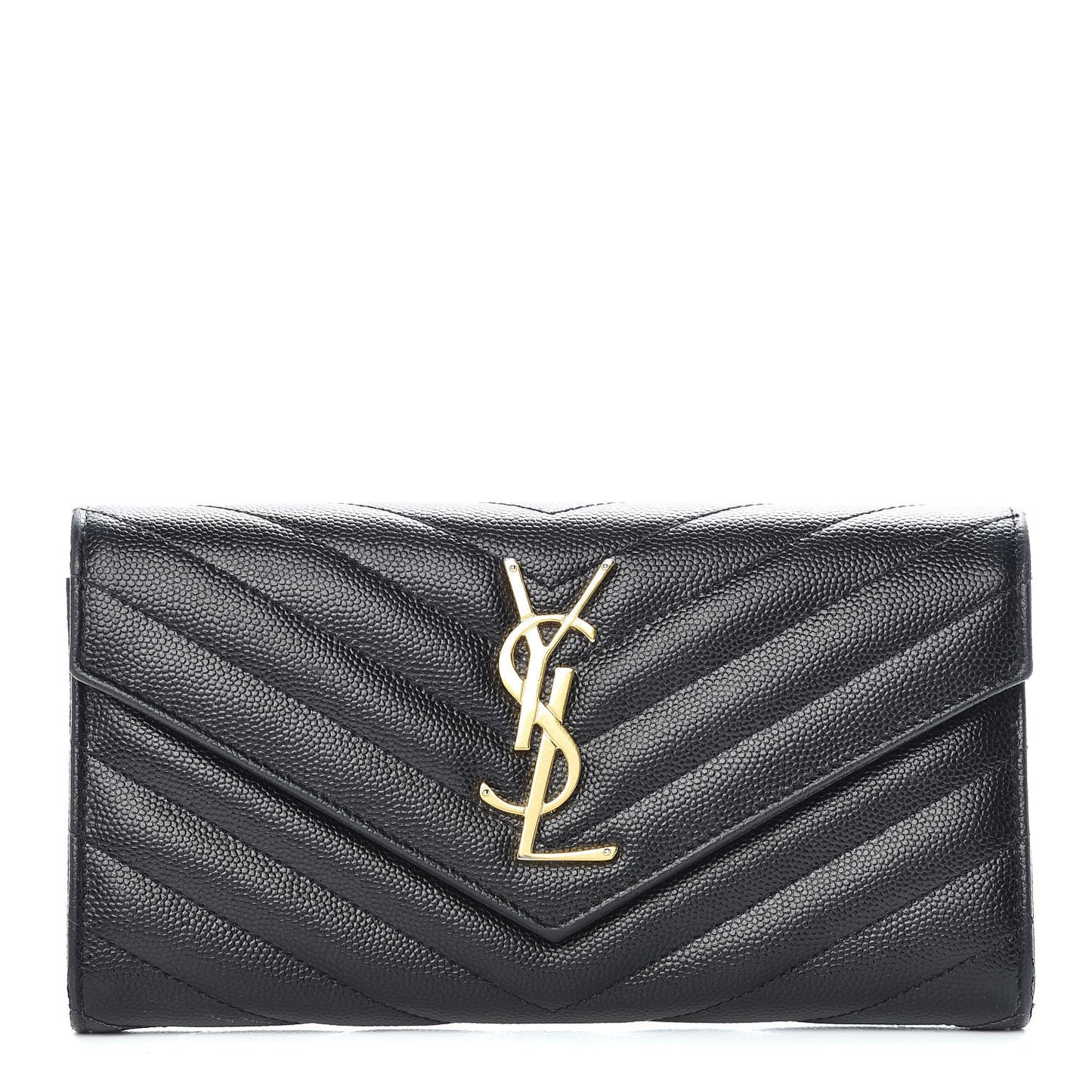 Grain De Poudre Matelasse Chevron Monogram Flap Wallet Black