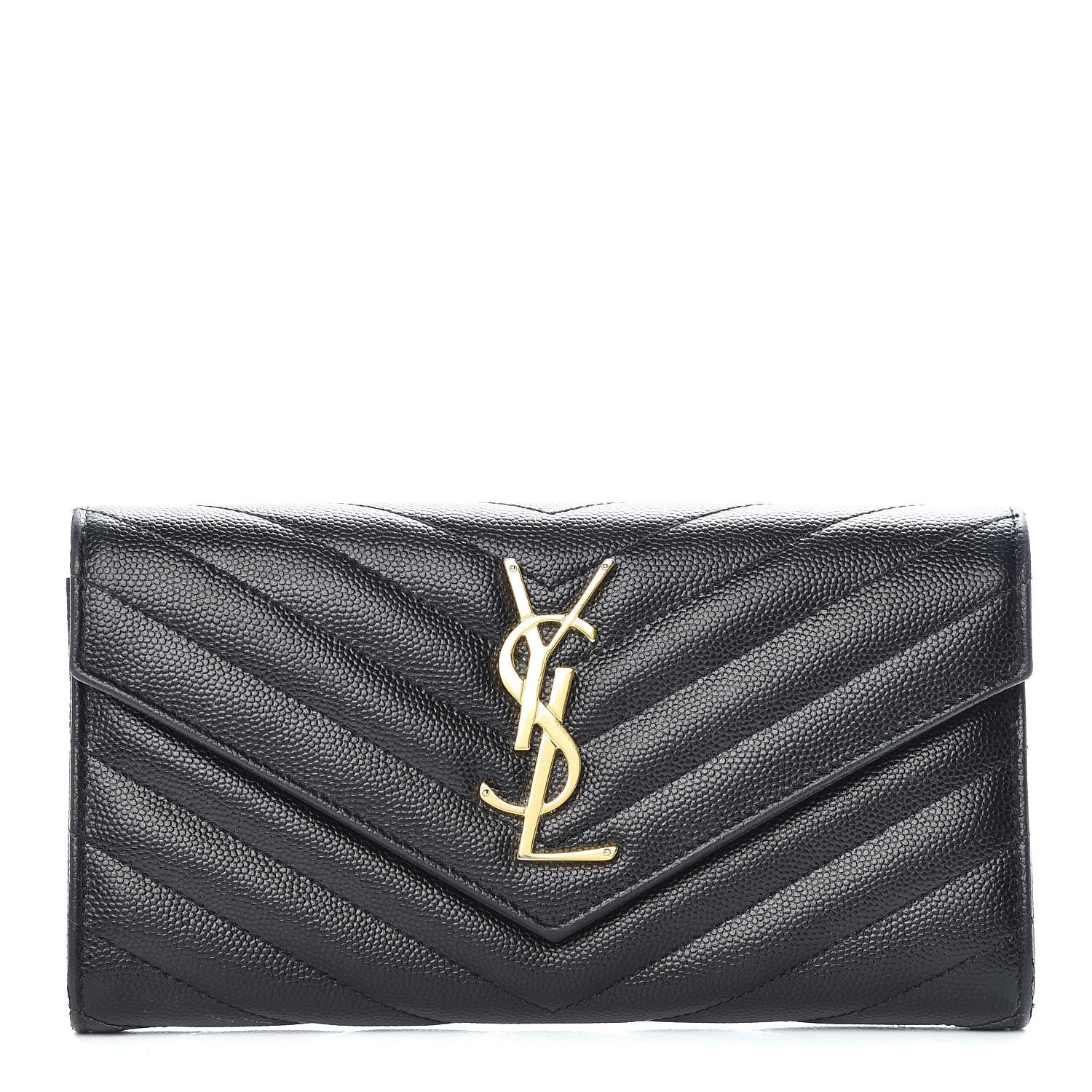 Saint Laurent Grain De Poudre Matelasse Chevron Monogram Flap Wallet Black 1 of 12