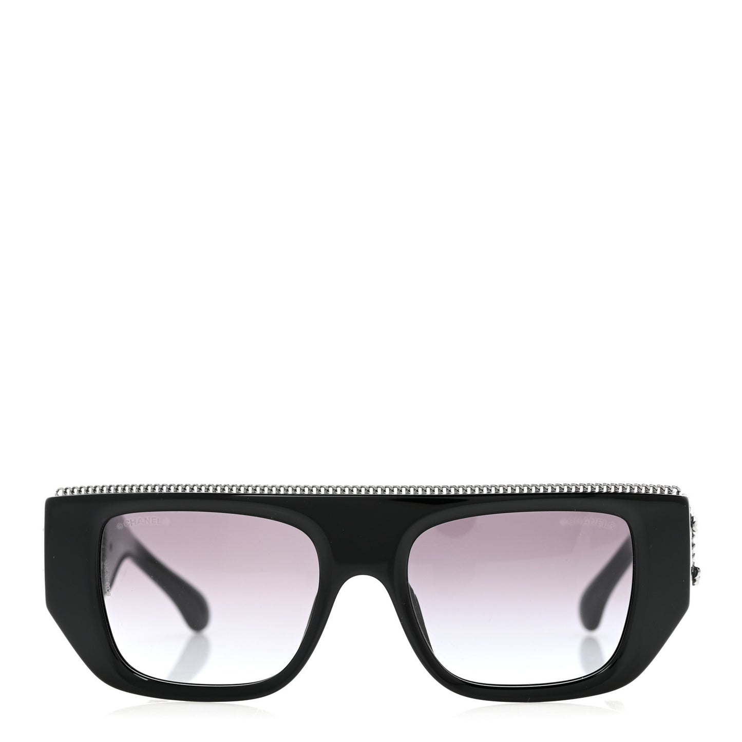 Acetate Tweed Diamanté Chain CC Rectangle Sunglasses 71549A Black Multicolor