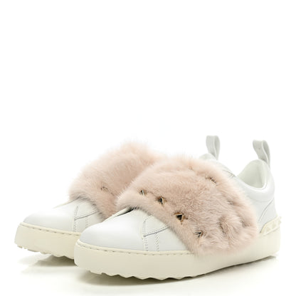 Valentino Garavani Calfskin Mink Fur Sneakers 38.5 White Rosa 3 of 11