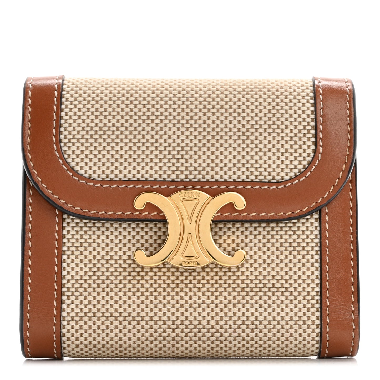 Textile Calfskin Small Triomphe Wallet Natural Tan