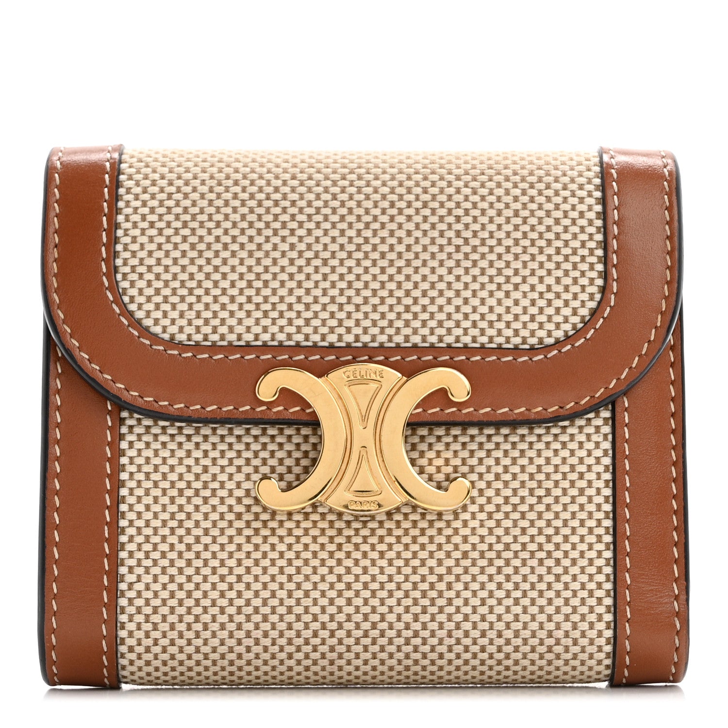 Celine Textile Calfskin Small Triomphe Wallet Natural Tan 1 of 13
