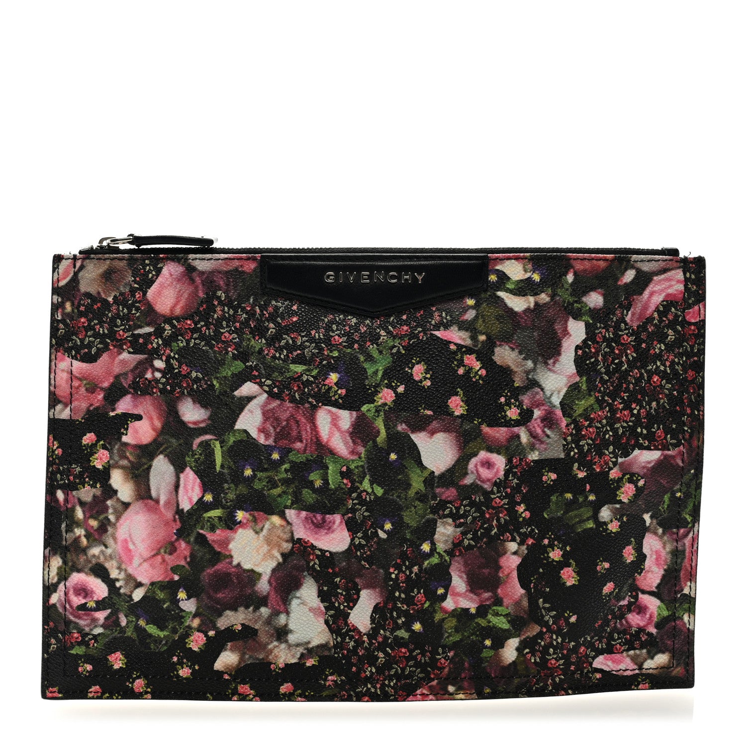 Givenchy Coated Canvas Roses Camouflage Print Medium Antigona Zip Pouch Black 1 of 6