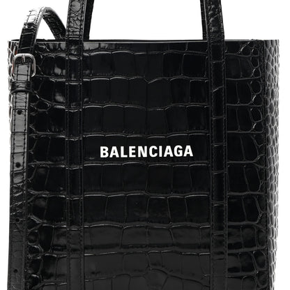 Balenciaga Shiny Calfskin Logo Crocodile Embossed XXS Everyday Tote Black 7 of 10